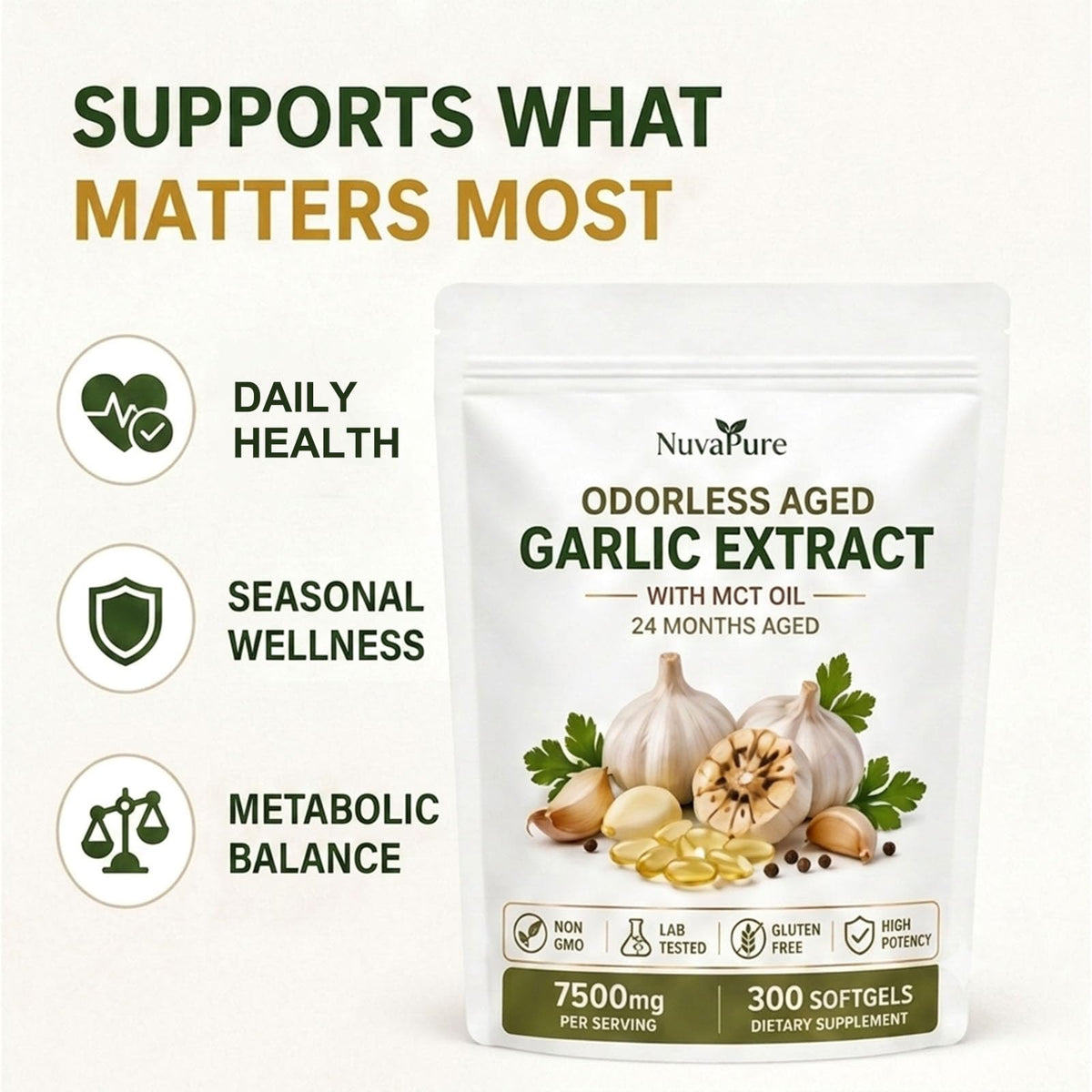 Odorless Aged Garlic Extract Supplement, 300 Softgels E6303