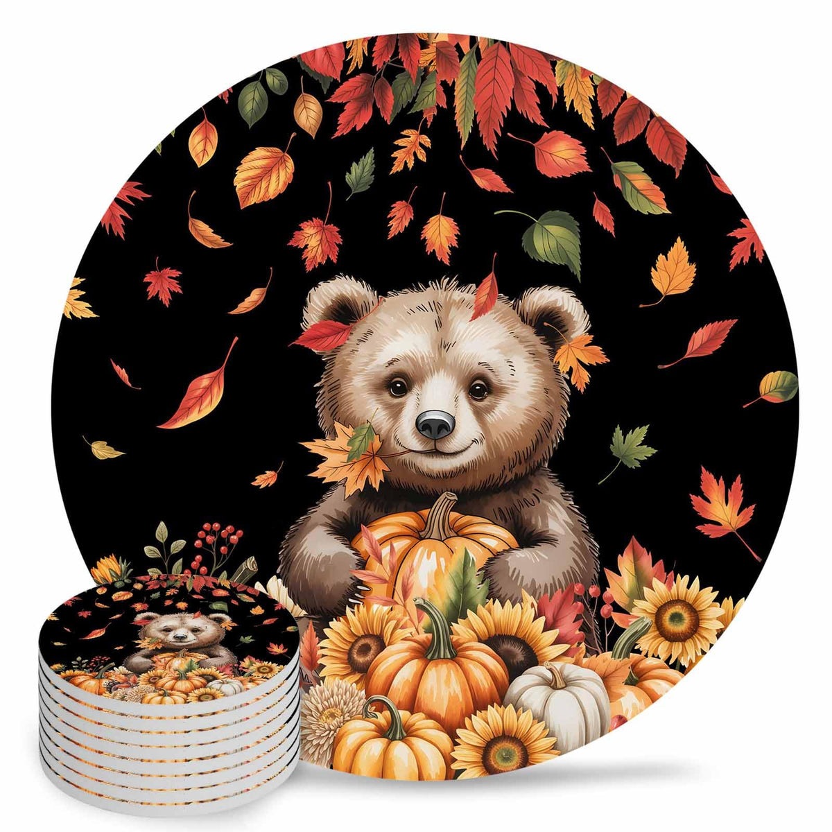 Absorbent Stone Ceramic Coaster with Cork Back, Set of 8 P435341