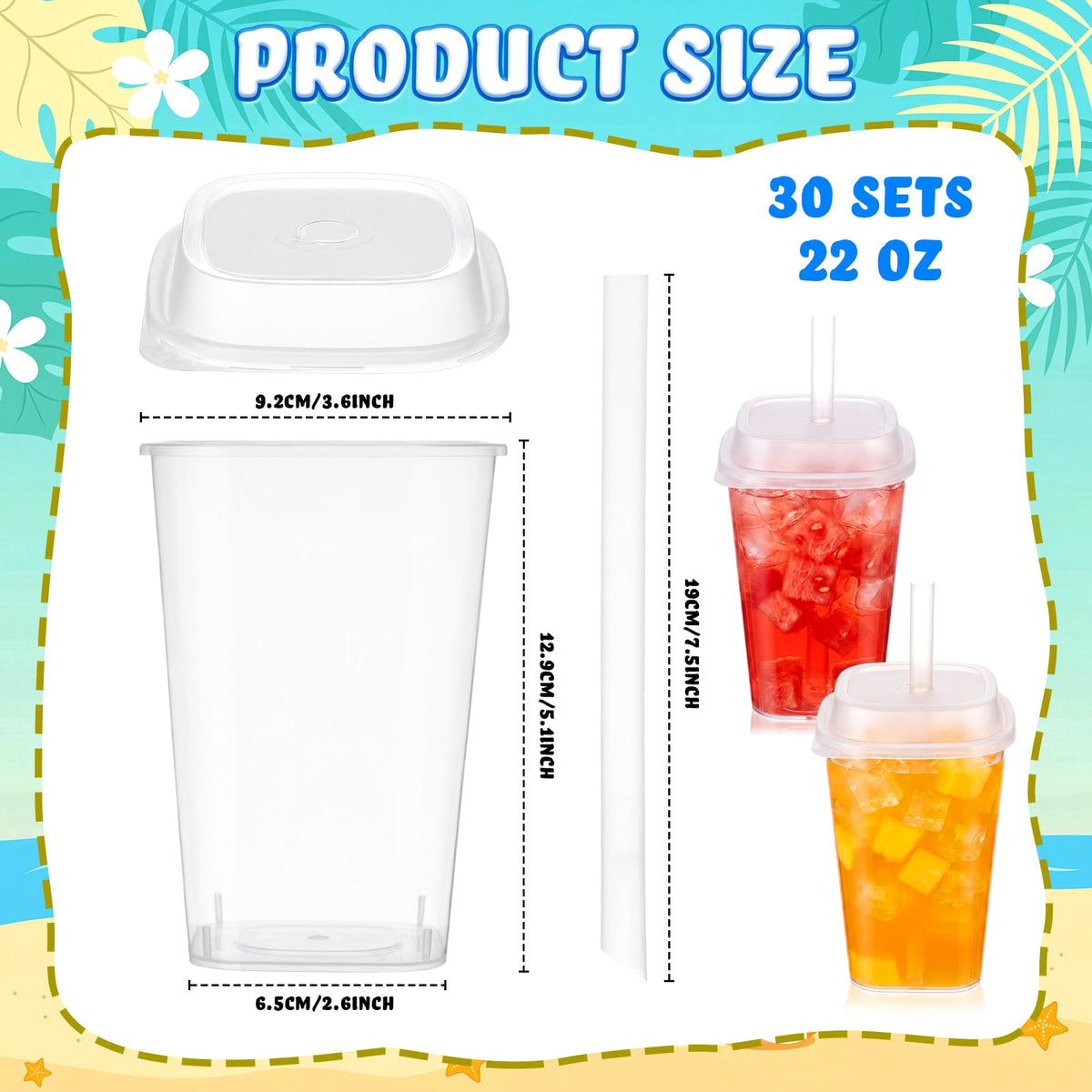30 Pack 22 oz Clear Plastic Cups with Lids & Straws P1215