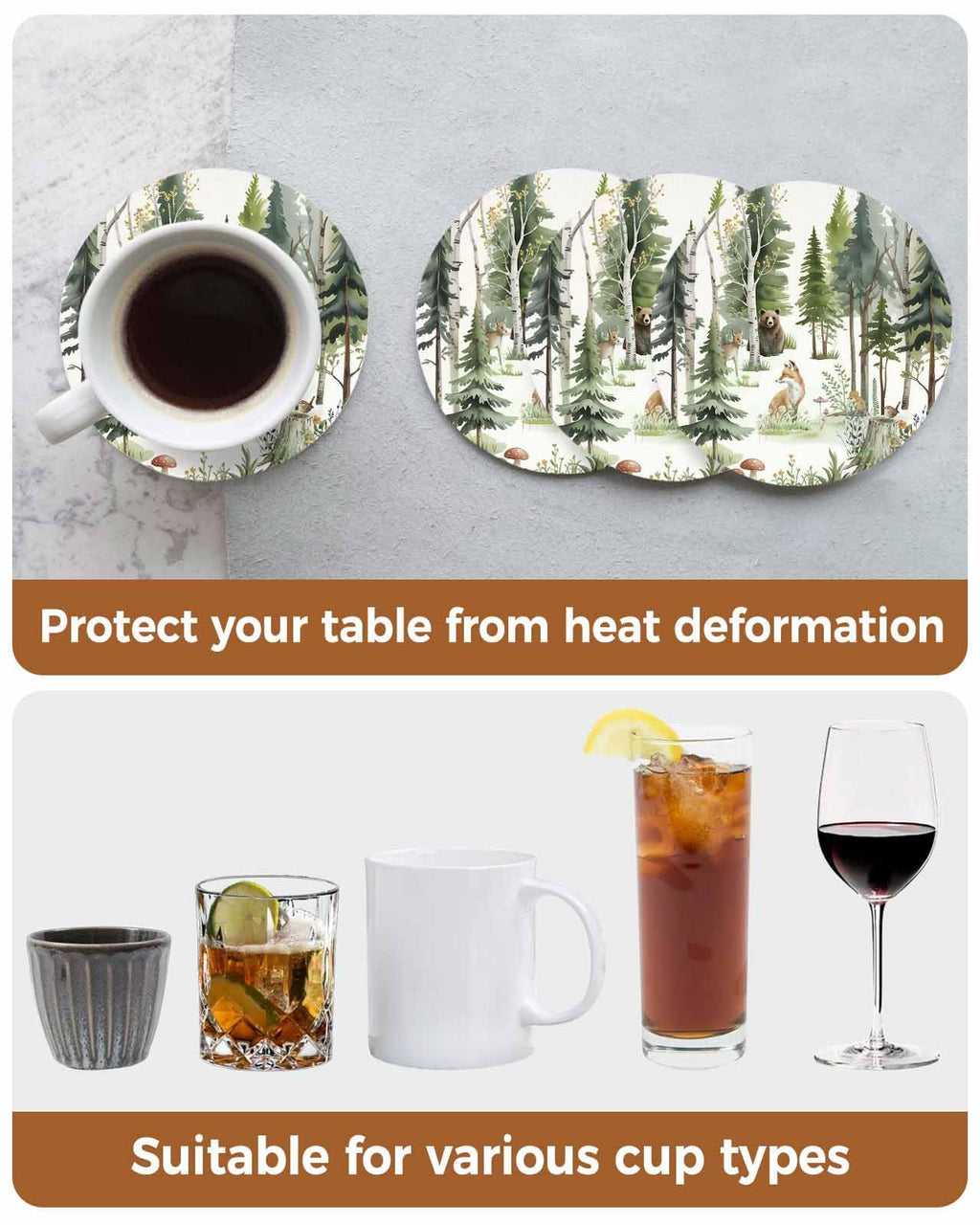 Absorbent Stone Ceramic Coaster with Cork Back, Set of 8 N78574