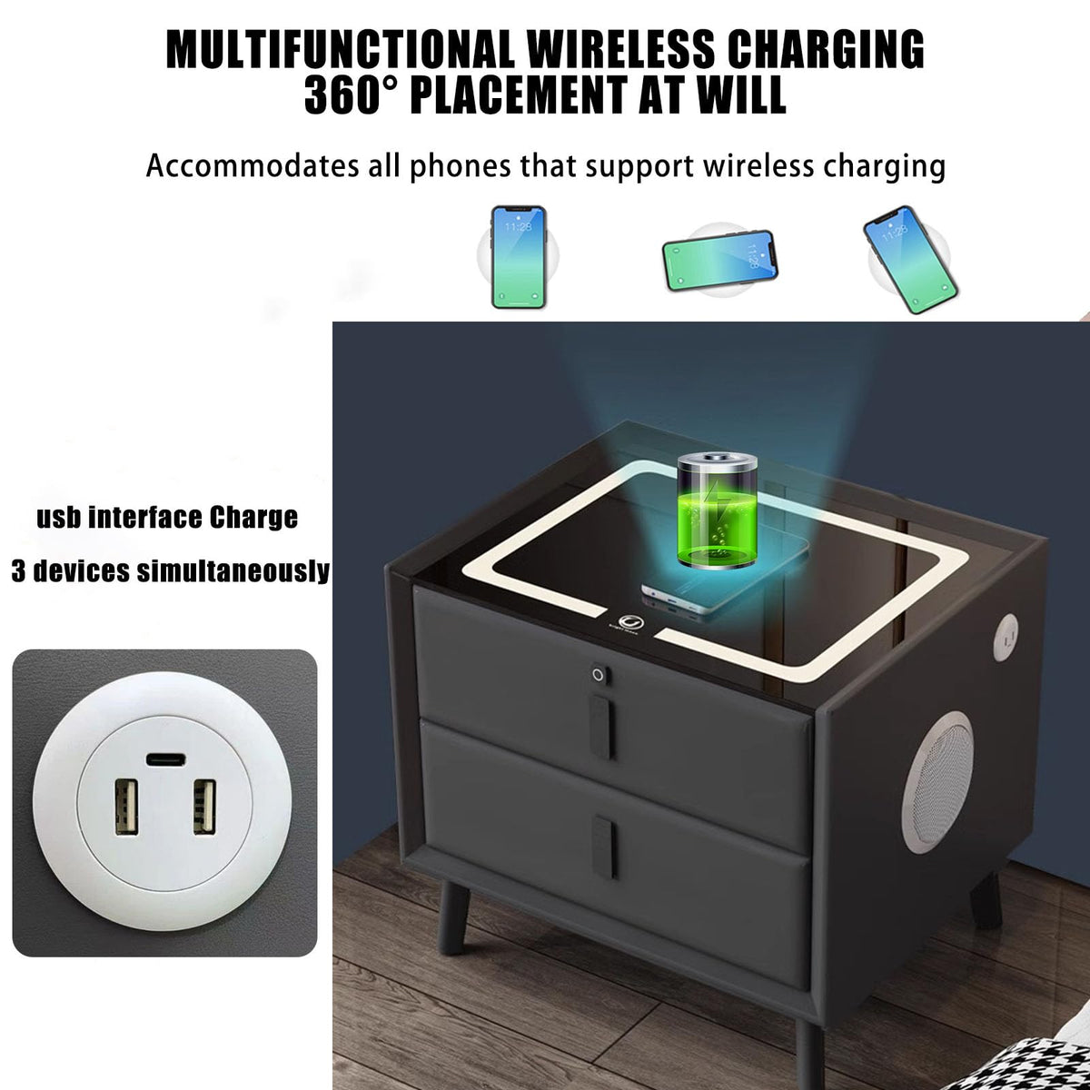 Orange LED Nightstand with Charging Station F811503