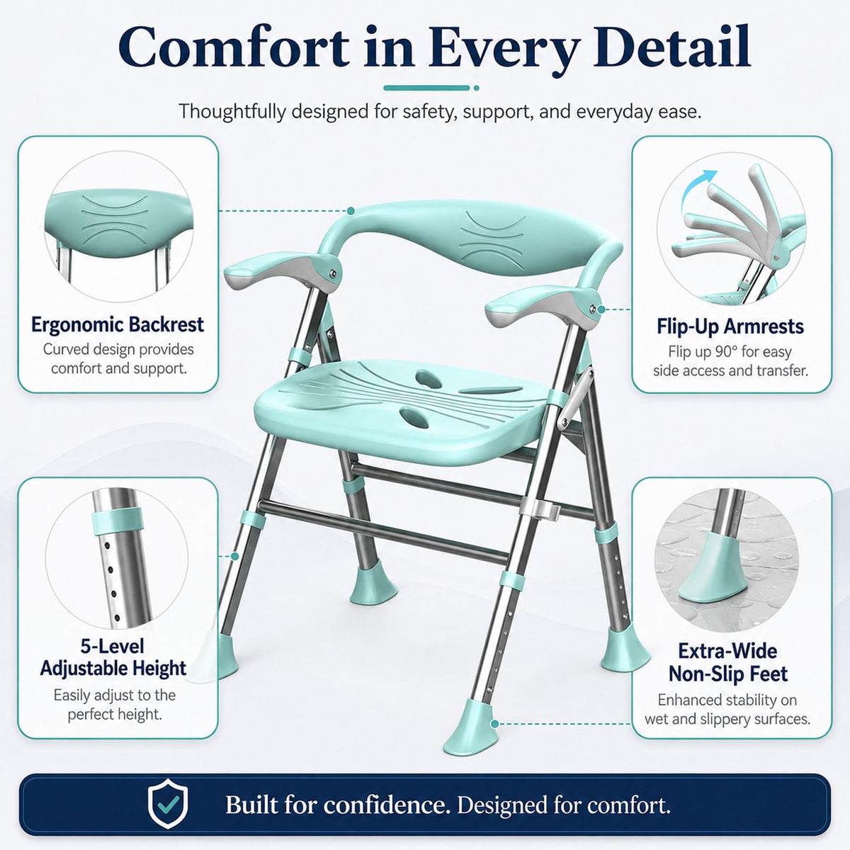 Heavy Duty Shower Chair with Arms and Back S1543