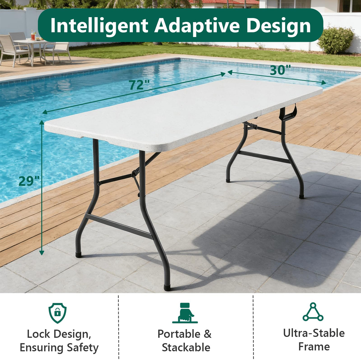 6FT White Folding Table with Steel Legs C6739
