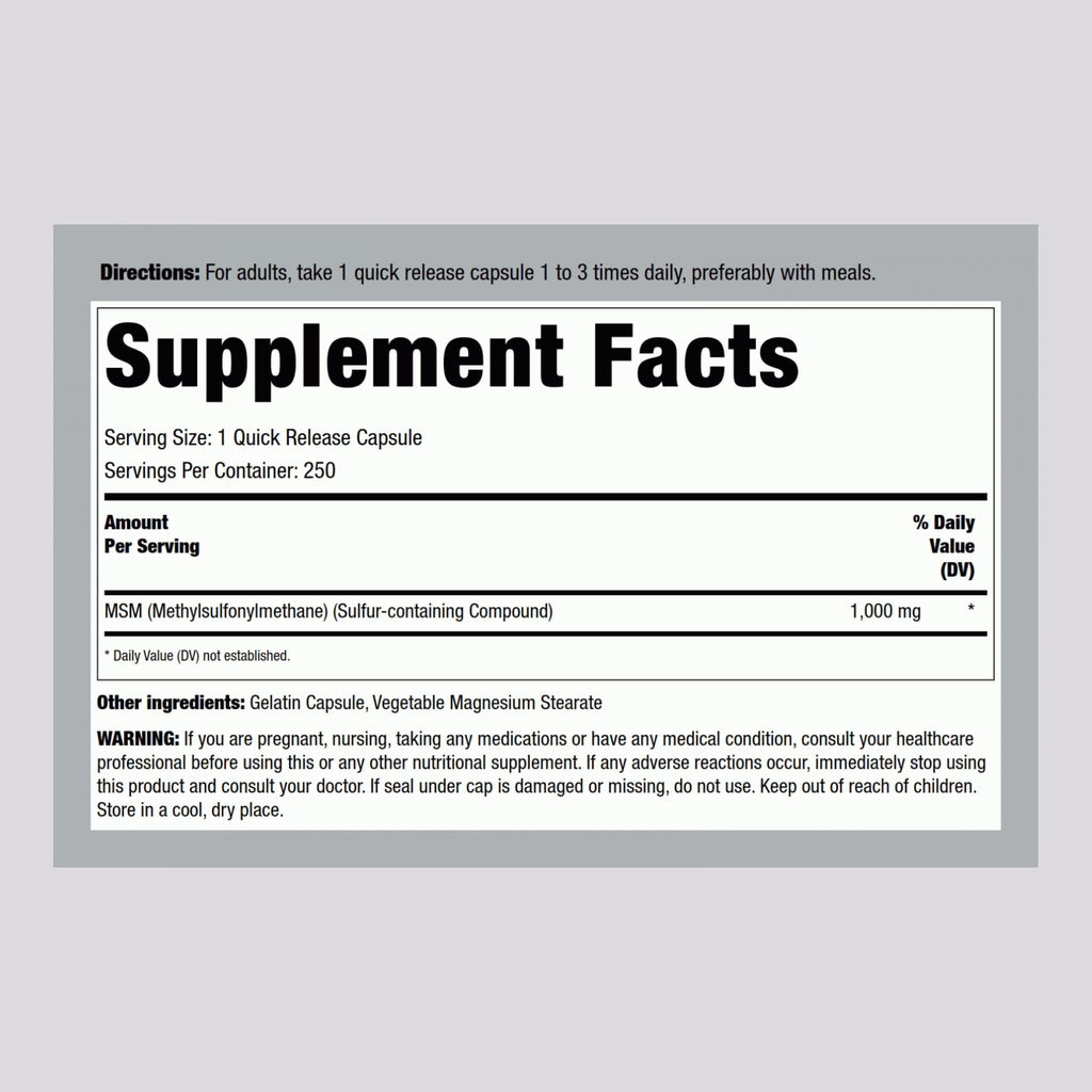 MSM 1000mg Capsules 250 Count S40782