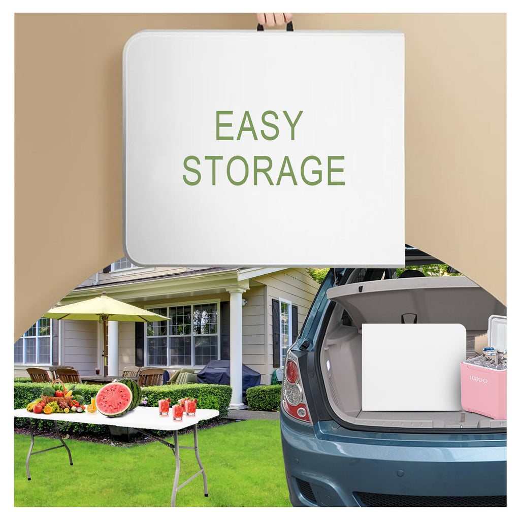 6ft White Folding Plastic Table with Handle E683577