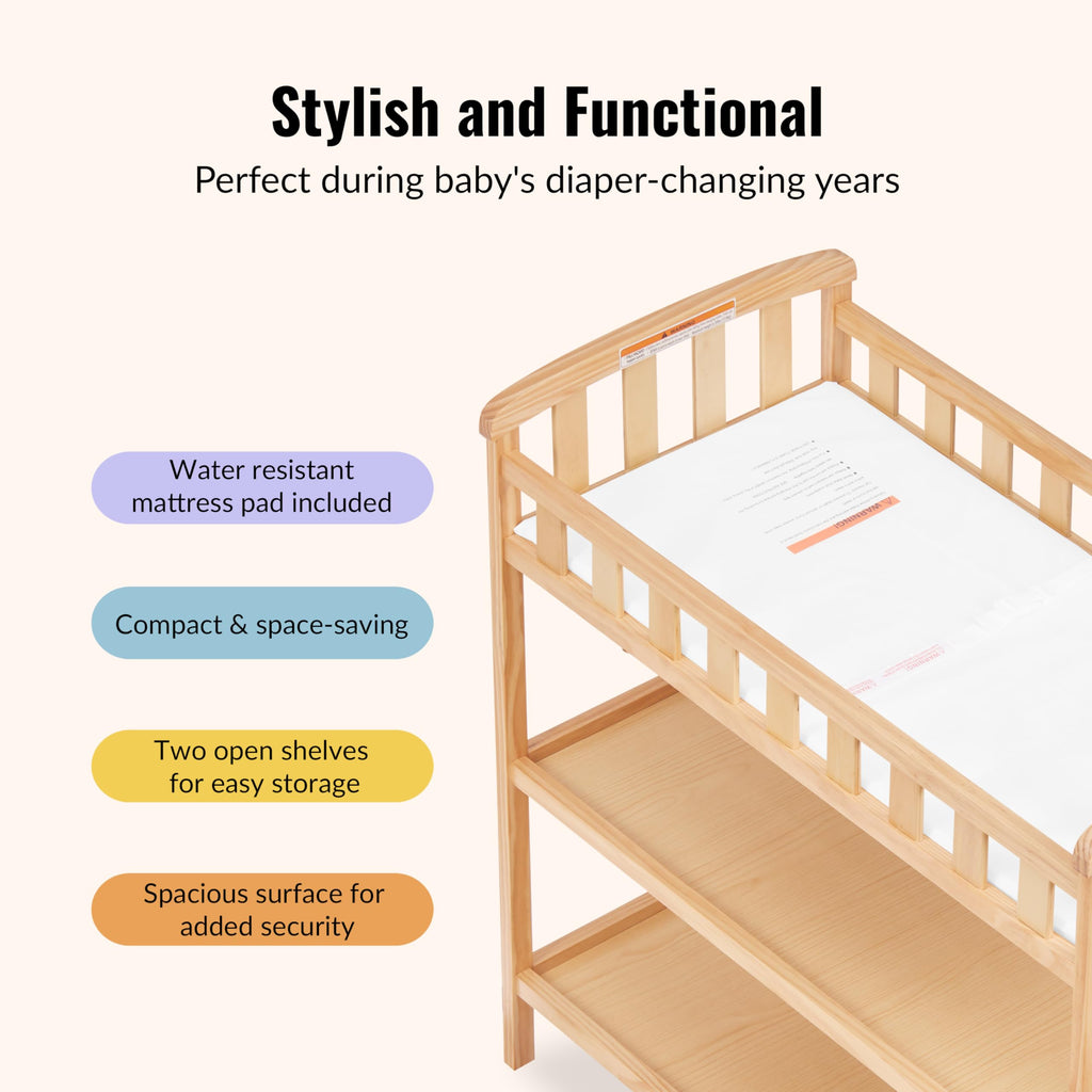 Compact Portable Pinewood Changing Table with Safety Rails S564854