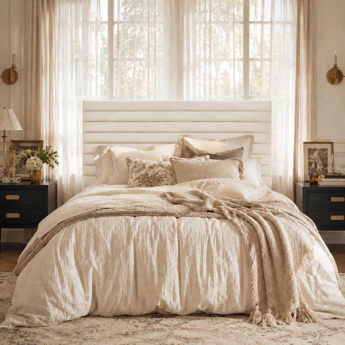 Queen Velvet Upholstered Bed Frame with Adjustable Headboard P678486