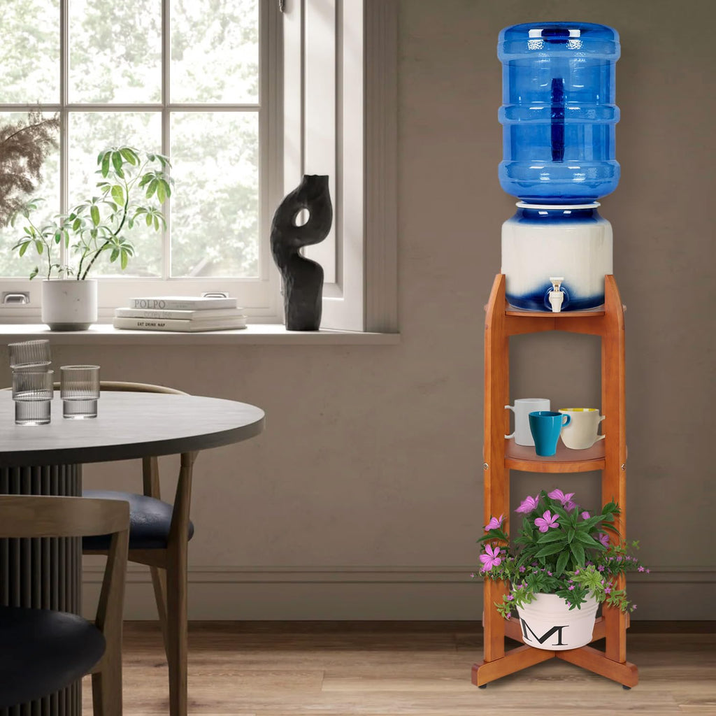 Solid Wood Water Dispenser Floor Stand with 2 Round Shelfs Z63393