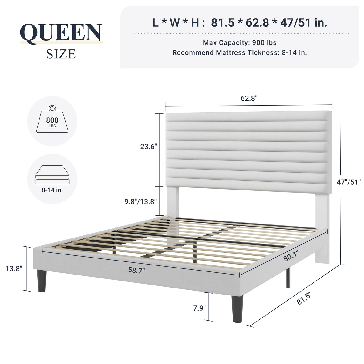 Queen Velvet Upholstered Bed Frame with Adjustable Headboard P678486