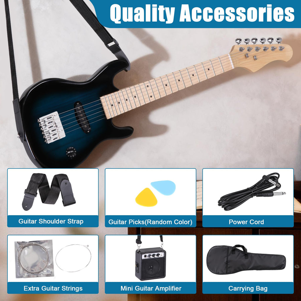 30 Inch Blue Solid Wood Electric Guitar Starter Kit with Amplifier P5123