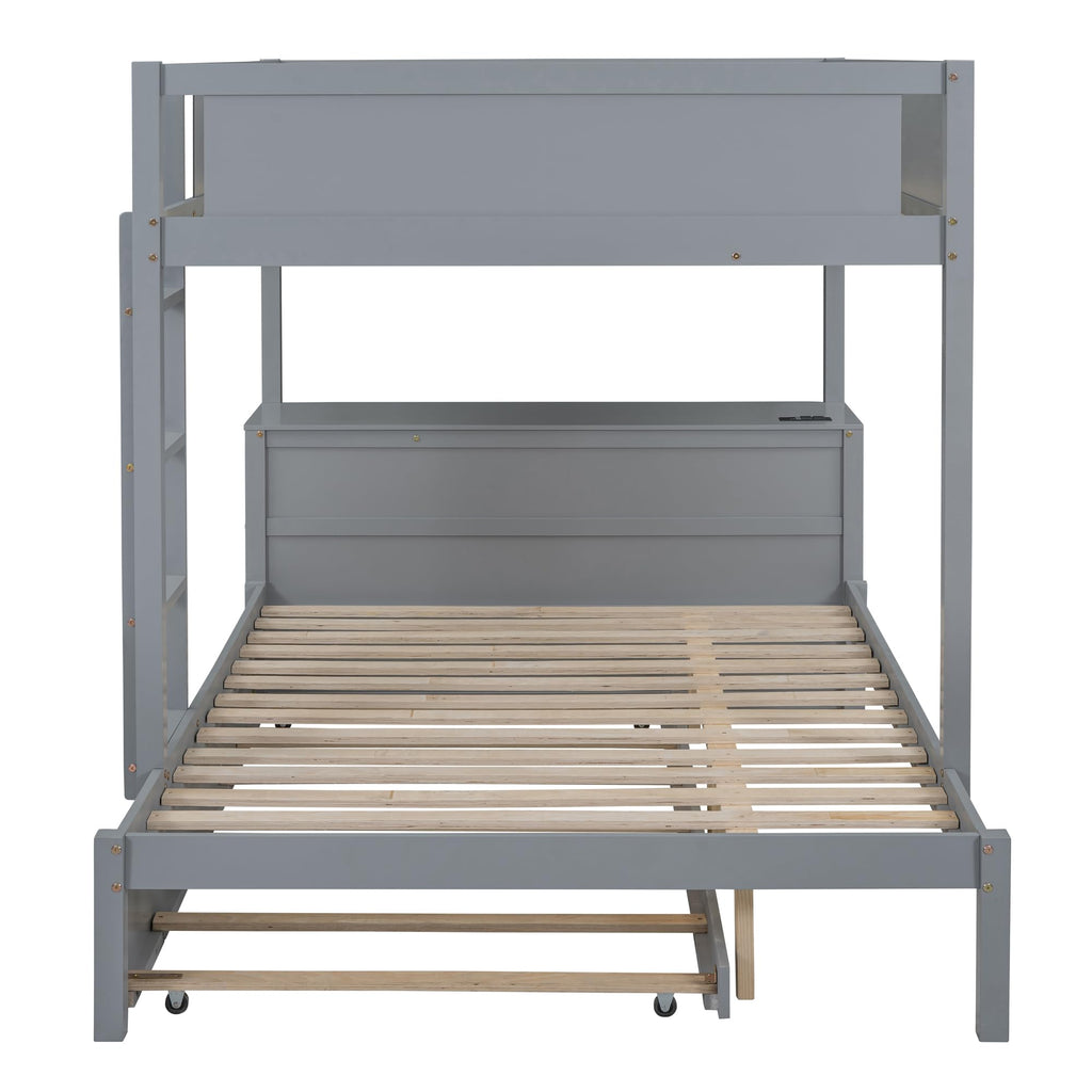 Gray Wood Full Over Full Bunk Bed with Twin Trundle H61778