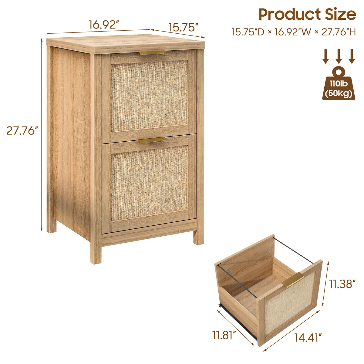 2-Drawer Rattan File Cabinet X7842