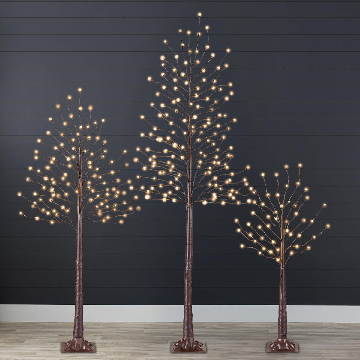 4ft 6ft 8ft Lighted Birch Tree 3Pk with LED Lights Z911949