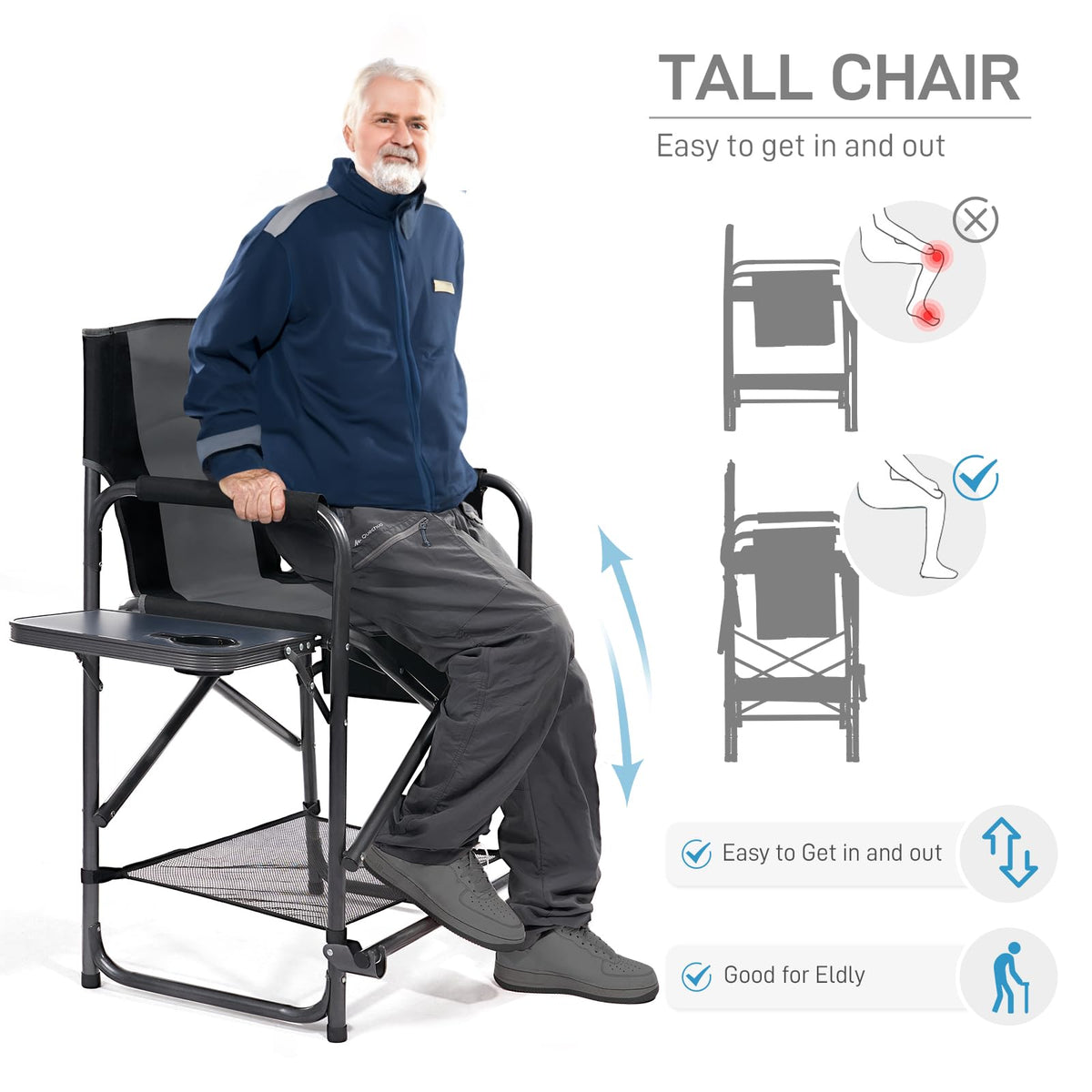 Medium Tall Directors Chair with Side Table Grey U7893