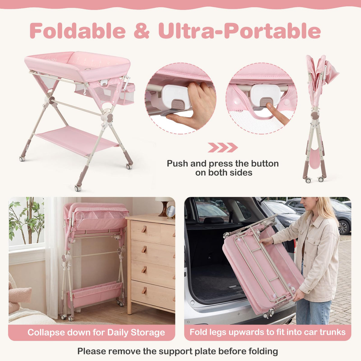Portable Foldable Baby Changing Table with Wheels G629577
