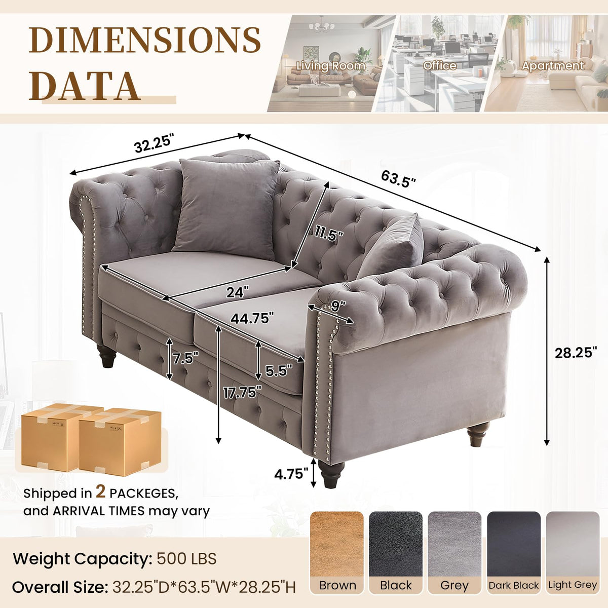 Light Grey Velvet Button Tufted Loveseat Sofa R416