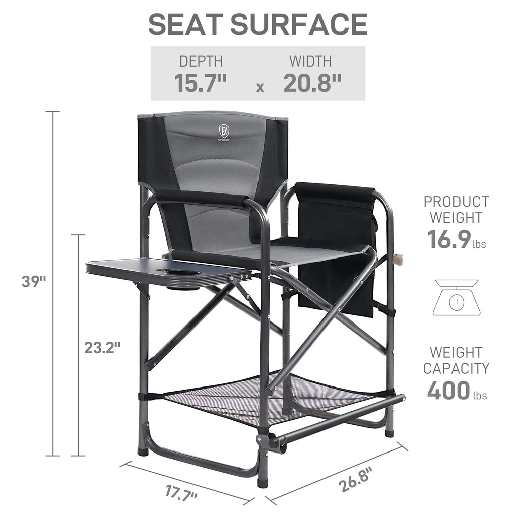 Medium Tall Directors Chair with Side Table Grey U7893