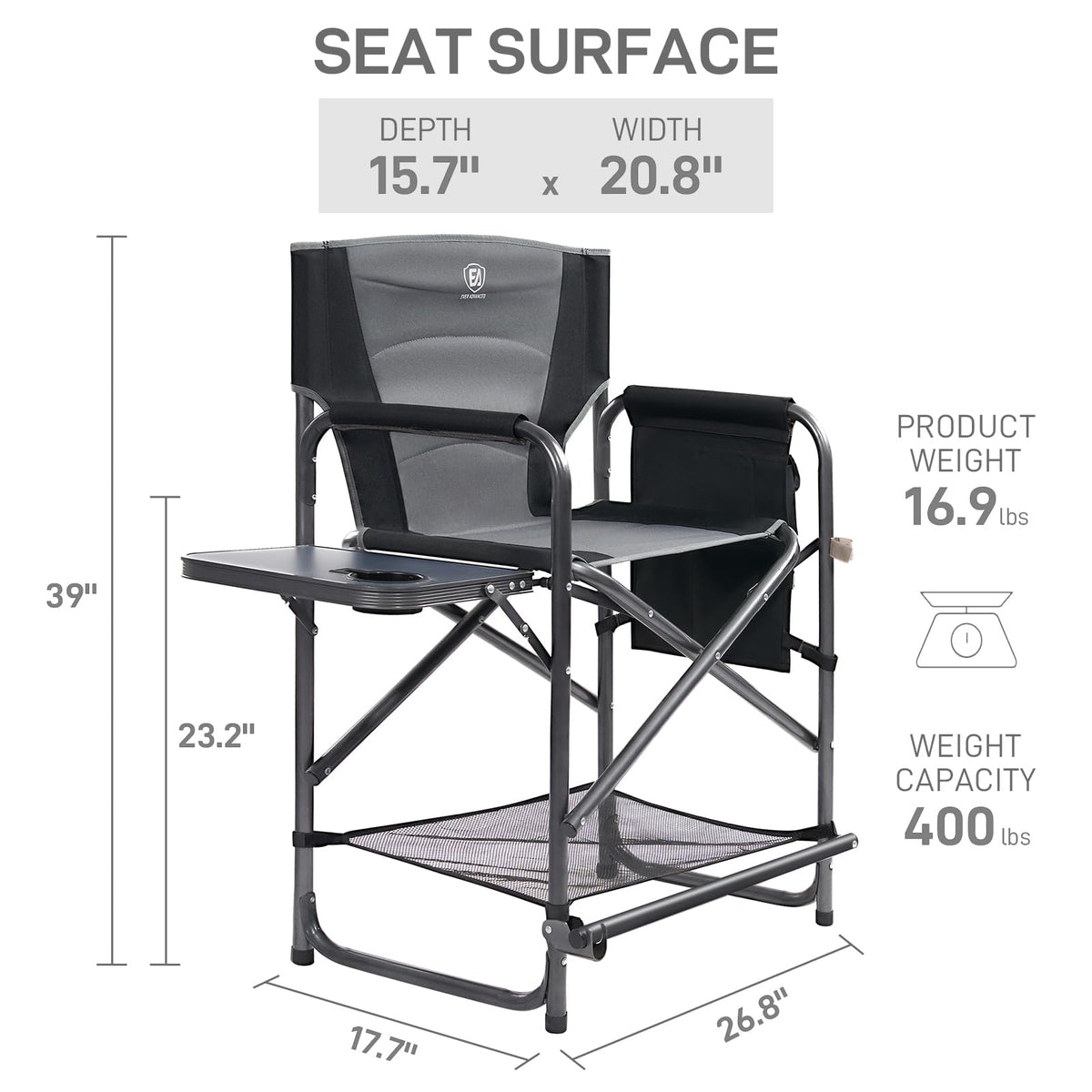 Medium Tall Directors Chair with Side Table Grey U7893