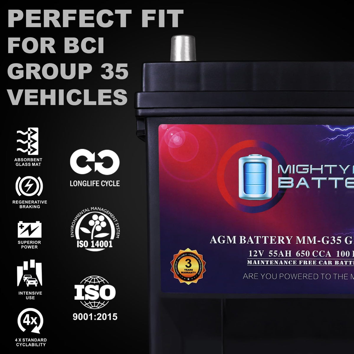 12V 55Ah AGM Replacement Battery U81849