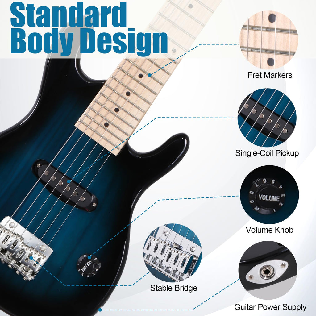30 Inch Blue Solid Wood Electric Guitar Starter Kit with Amplifier P5123