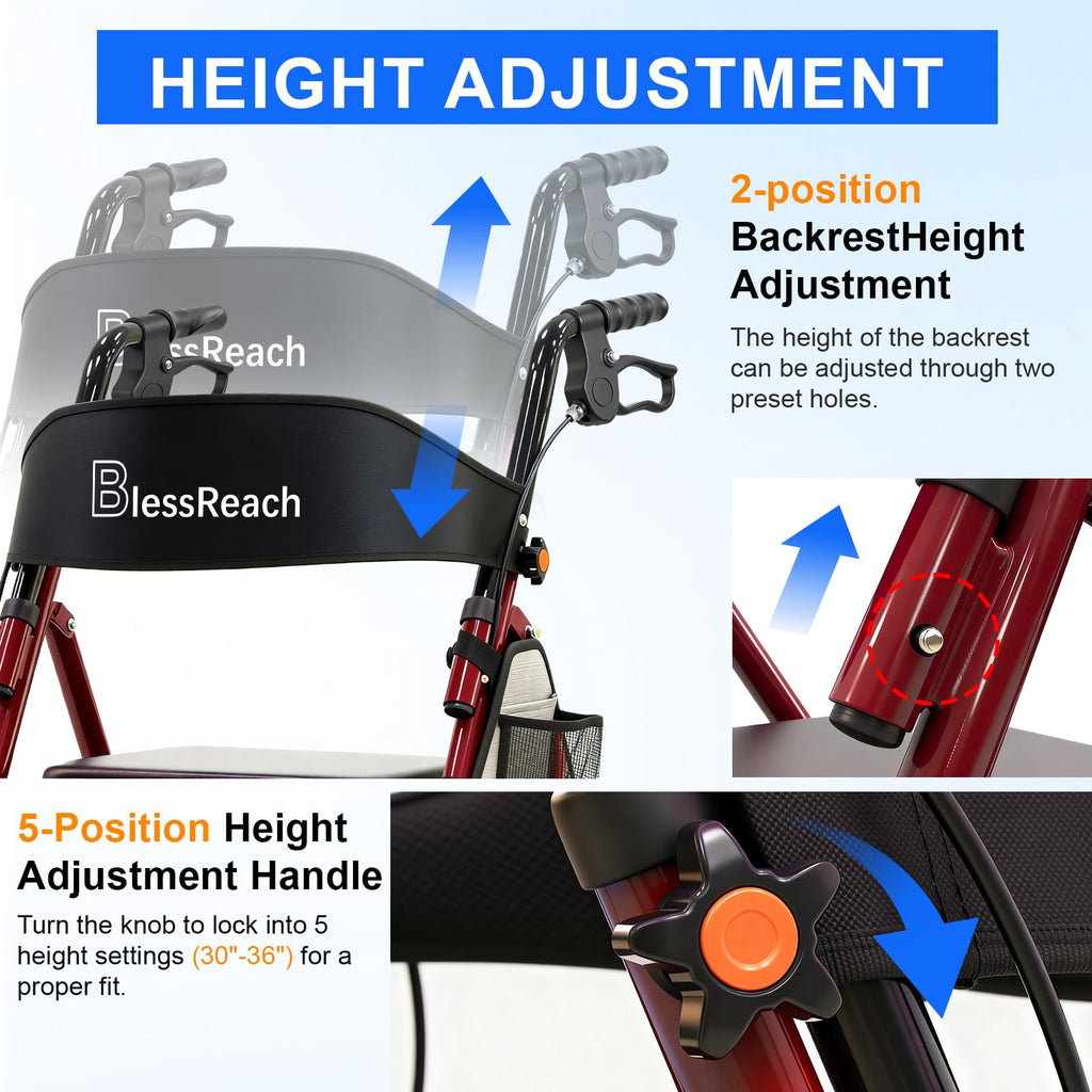 Lightweight Foldable Rollator Walker with Seat C1711