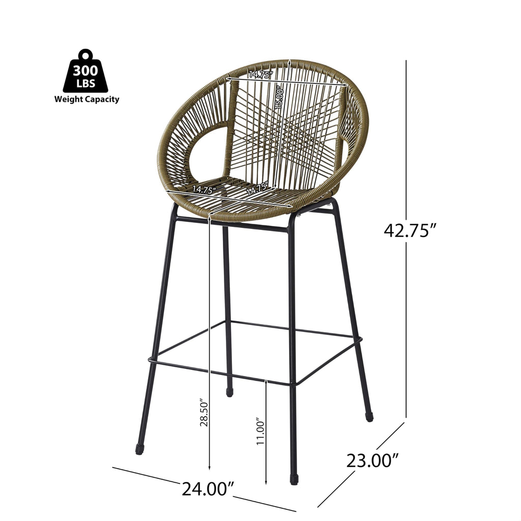 24" Height Metal Legs Faux Wicker Barstool Set of 2 M77396