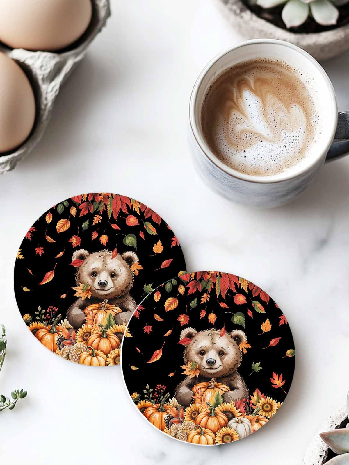 Absorbent Stone Ceramic Coaster with Cork Back, Set of 8 P435341