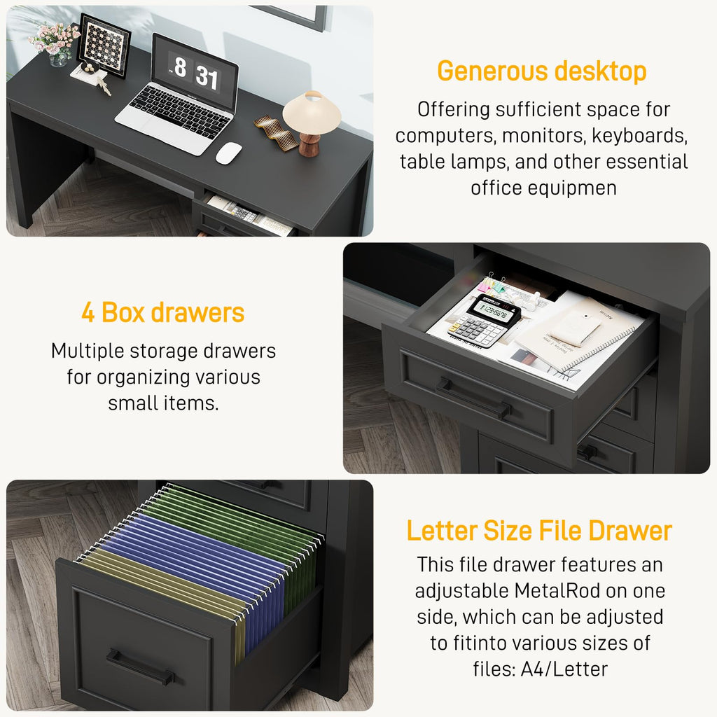 Black Executive Desk with File Drawer Q2763
