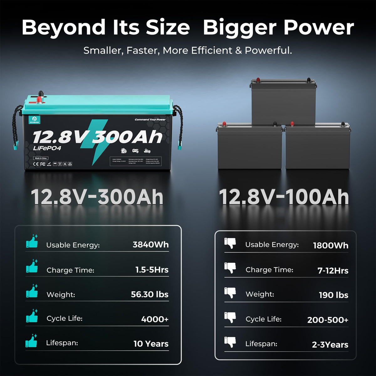 12V 300Ah LiFePO4 Deep Cycle Lithium Battery O656056