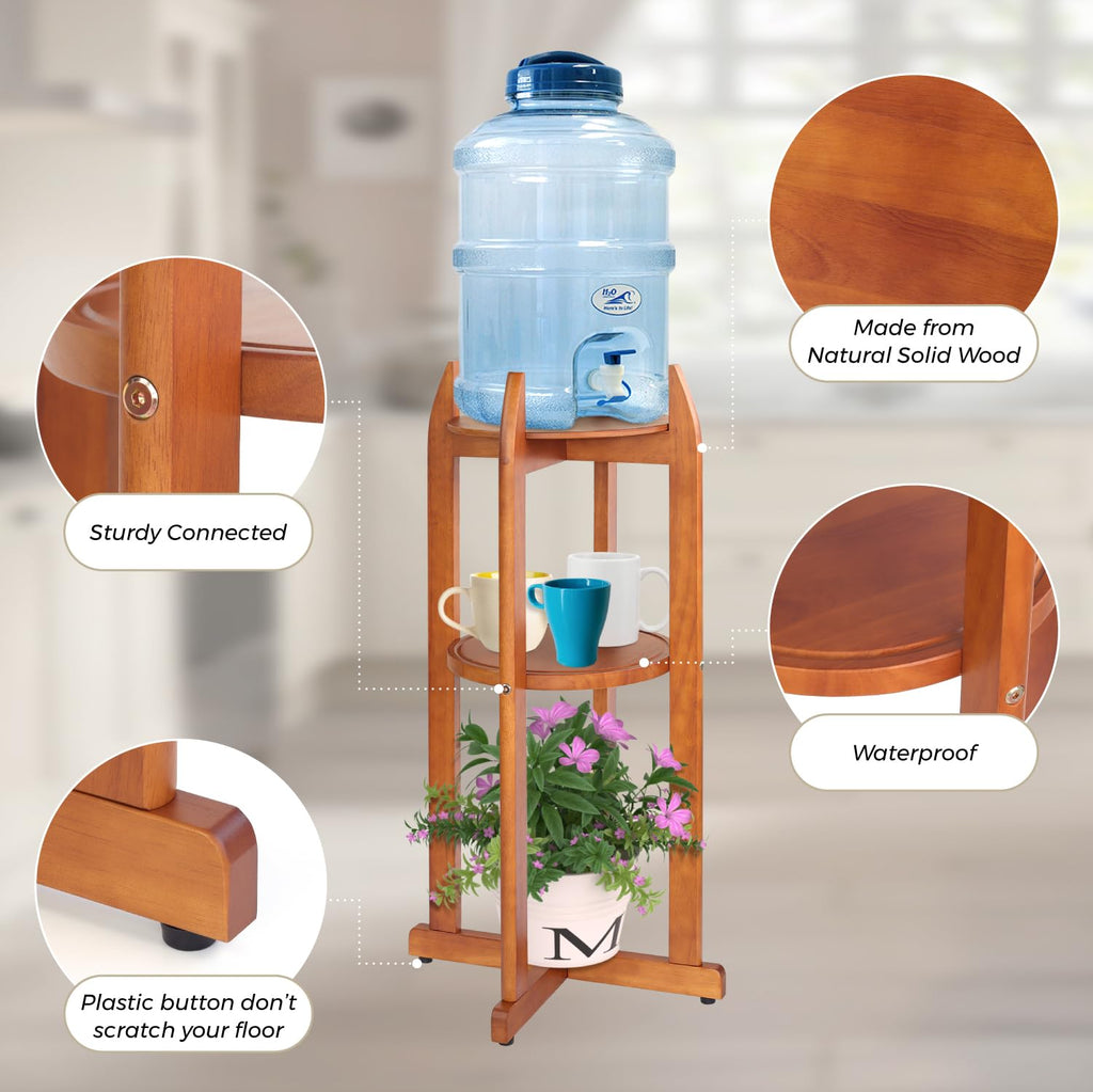 Solid Wood Water Dispenser Floor Stand with 2 Round Shelfs Z63393