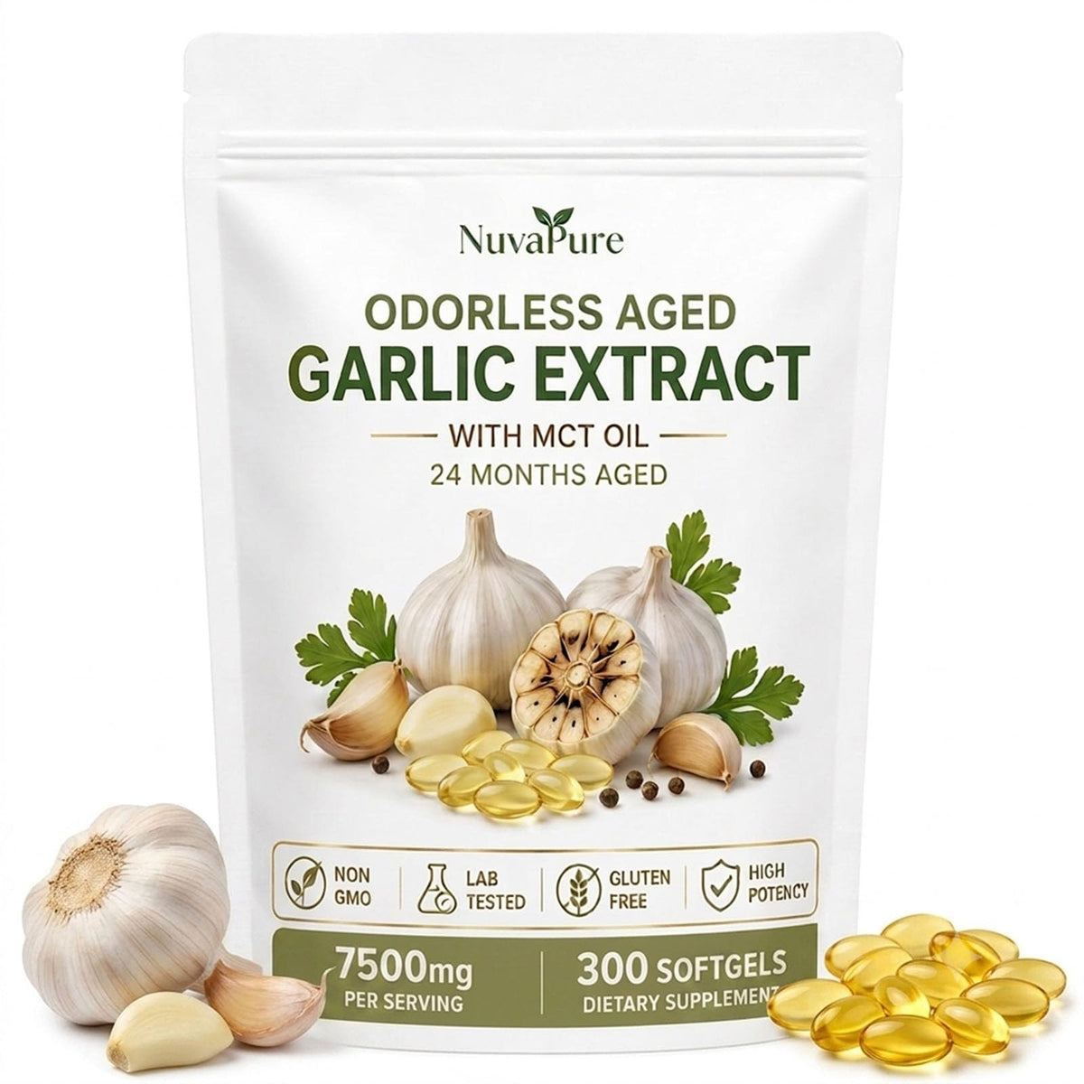 Odorless Aged Garlic Extract Supplement, 300 Softgels E6303