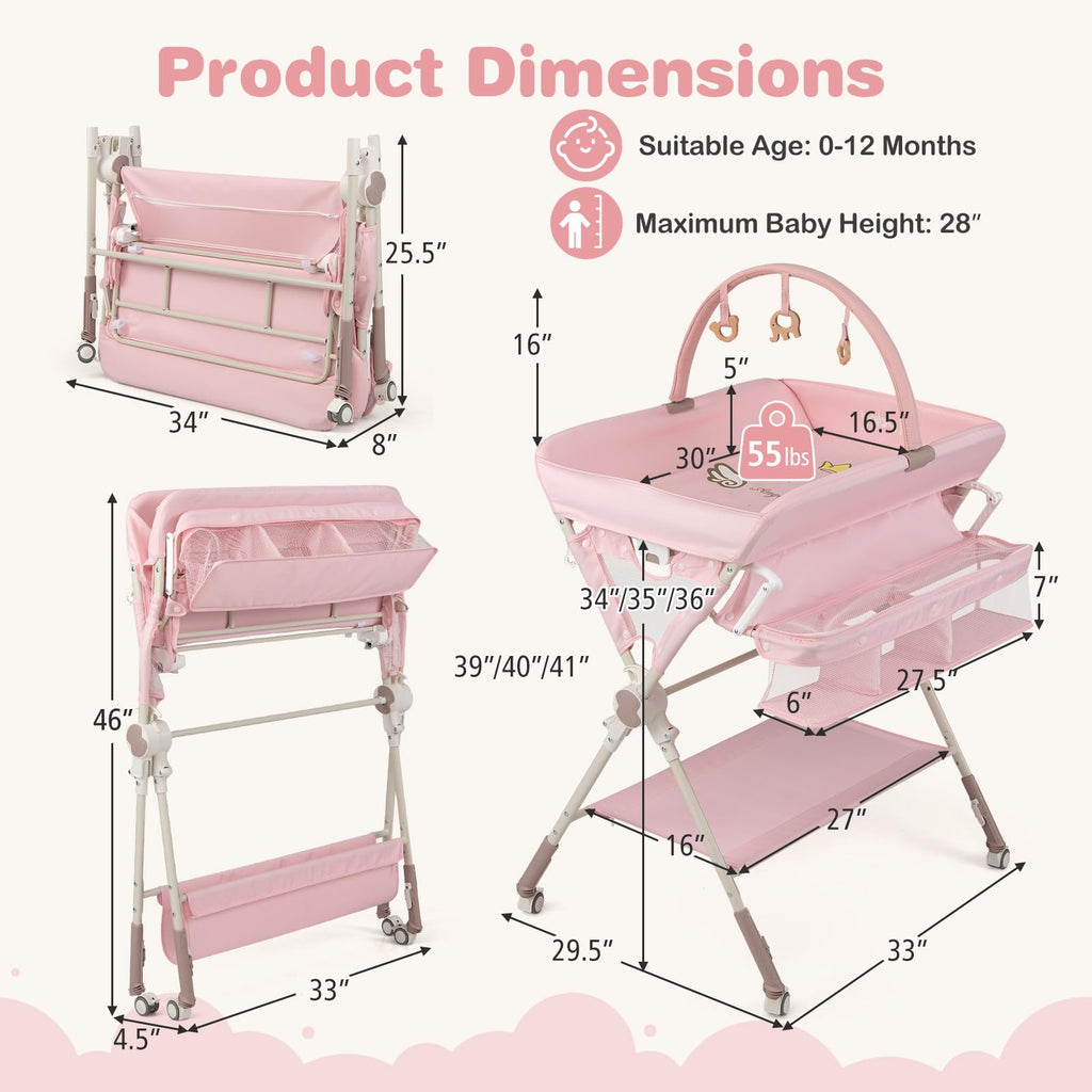 Portable Foldable Baby Changing Table with Wheels G629577