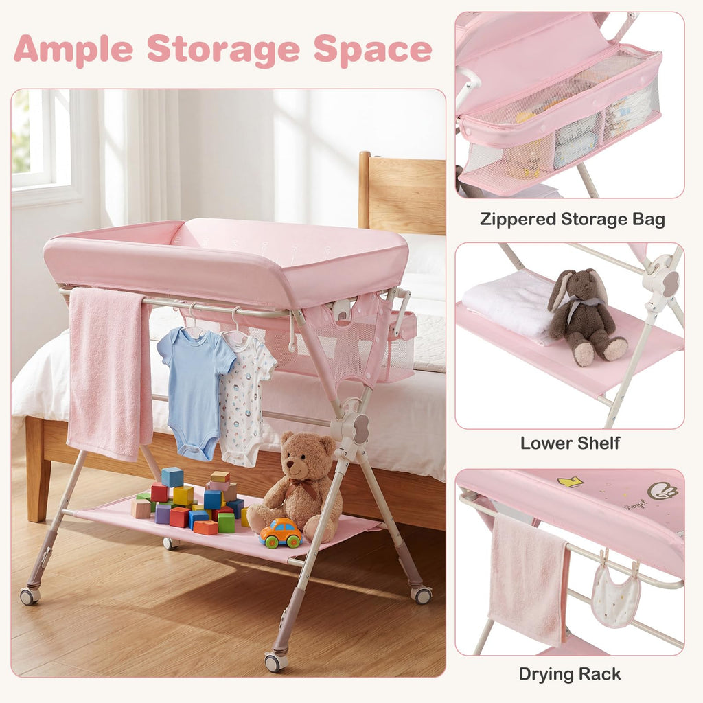 Portable Foldable Baby Changing Table with Wheels G629577