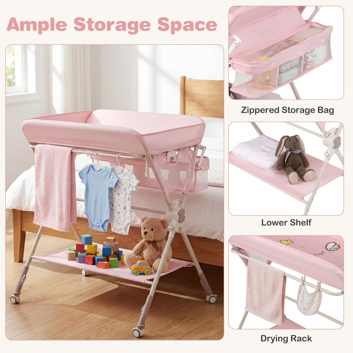 Portable Foldable Baby Changing Table with Wheels G629577