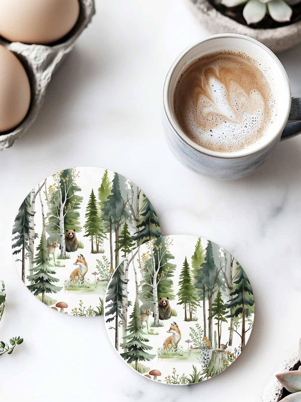 Absorbent Stone Ceramic Coaster with Cork Back, Set of 8 N78574
