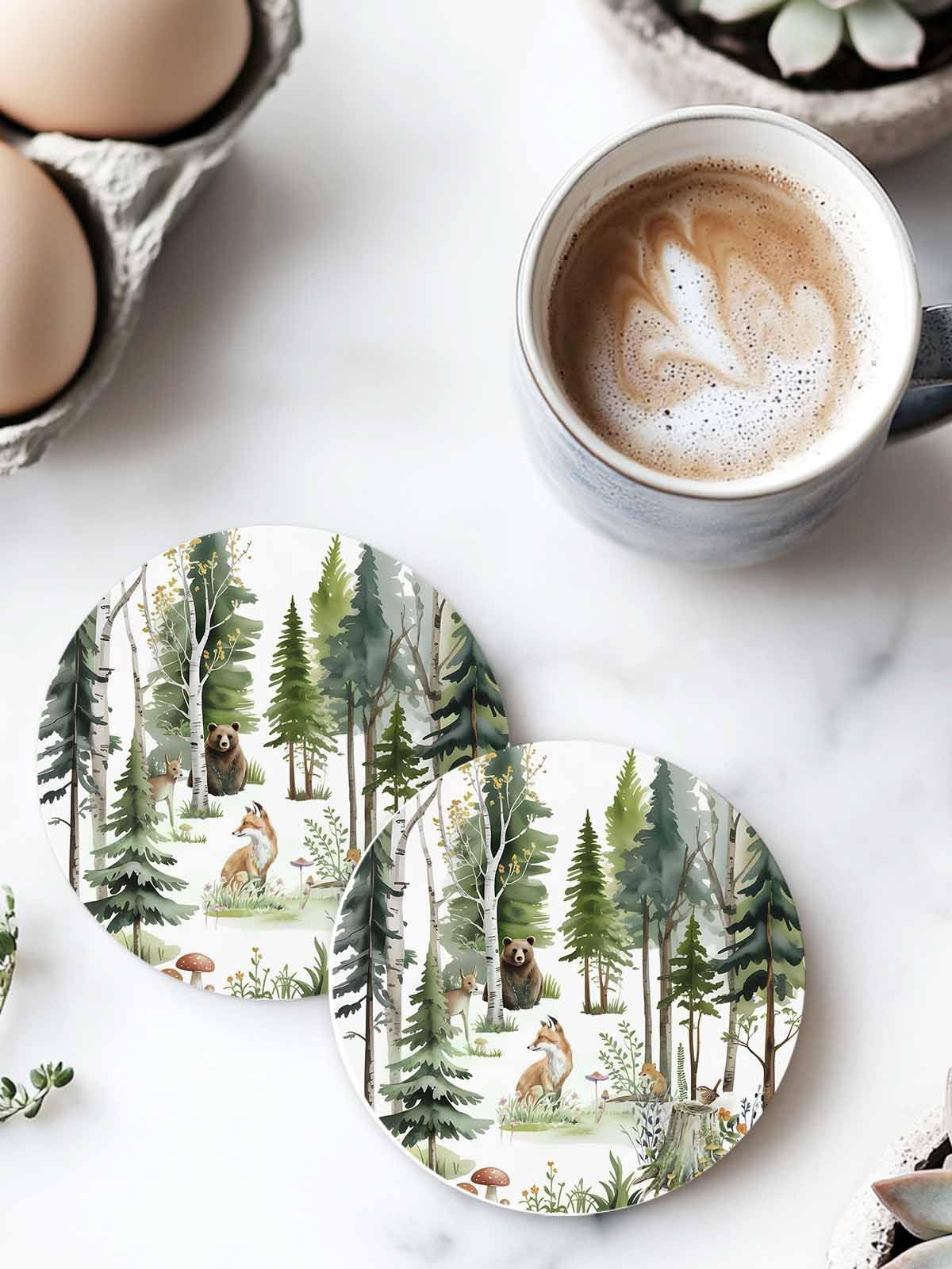 Absorbent Stone Ceramic Coaster with Cork Back, Set of 8 N78574