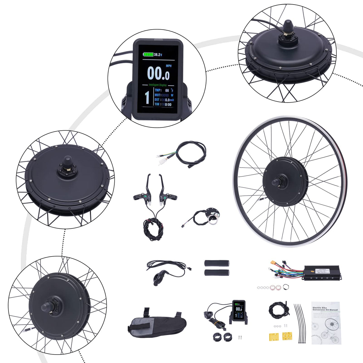 48V 1000W E-Bike Conversion Kit with Display Brushless Gearless Motor T419