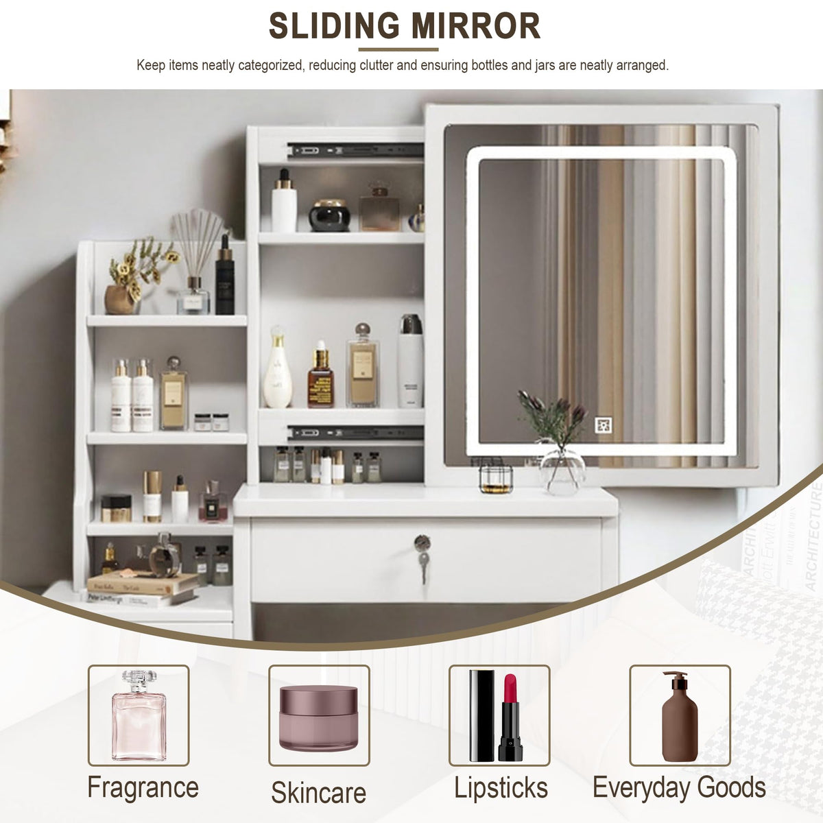 White 4 Drawer Vanity Desk Set with Mirror X766837