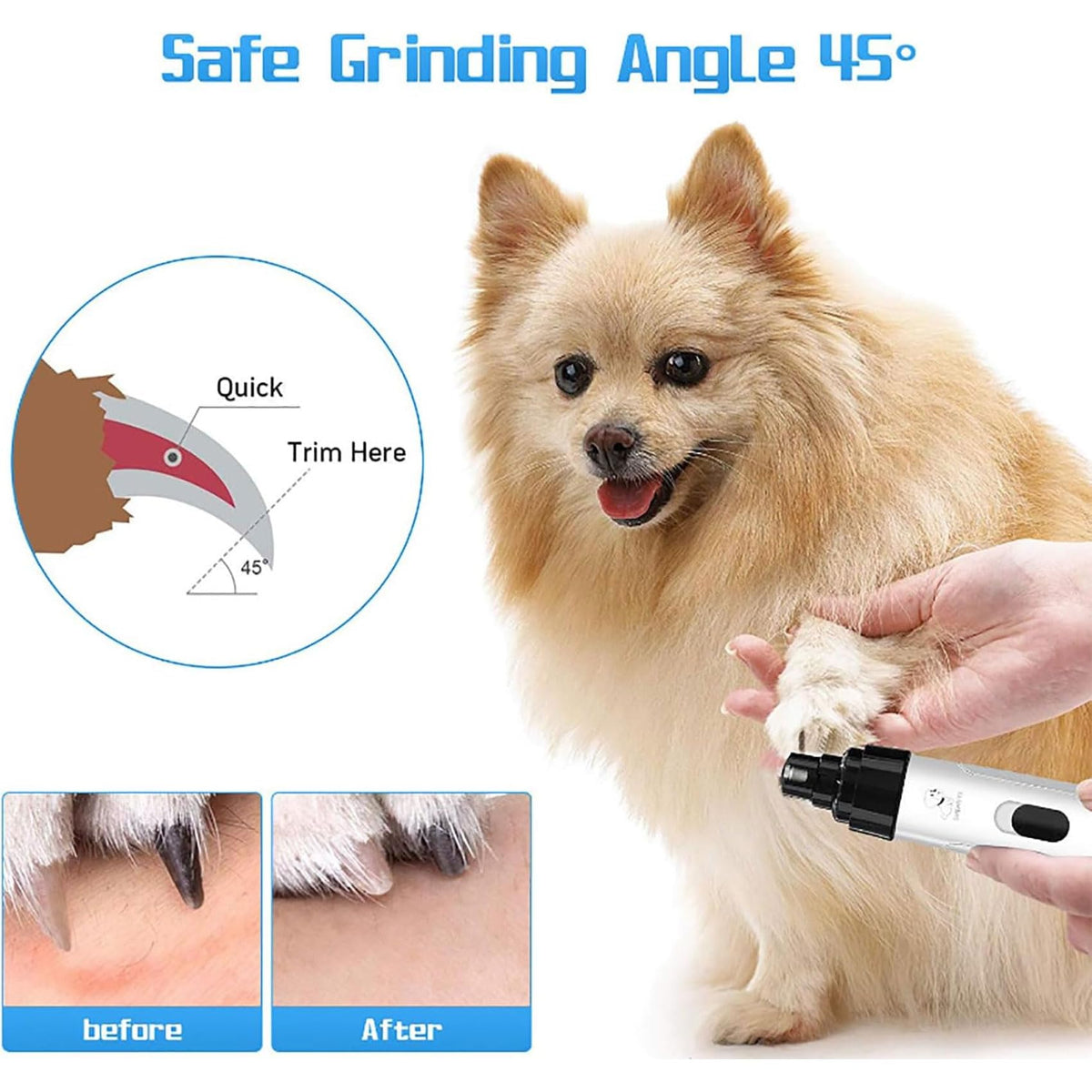 Rechargeable Quiet Low Vibration Electric Dog Nail Grinder & Trimmer with LED Light T58119