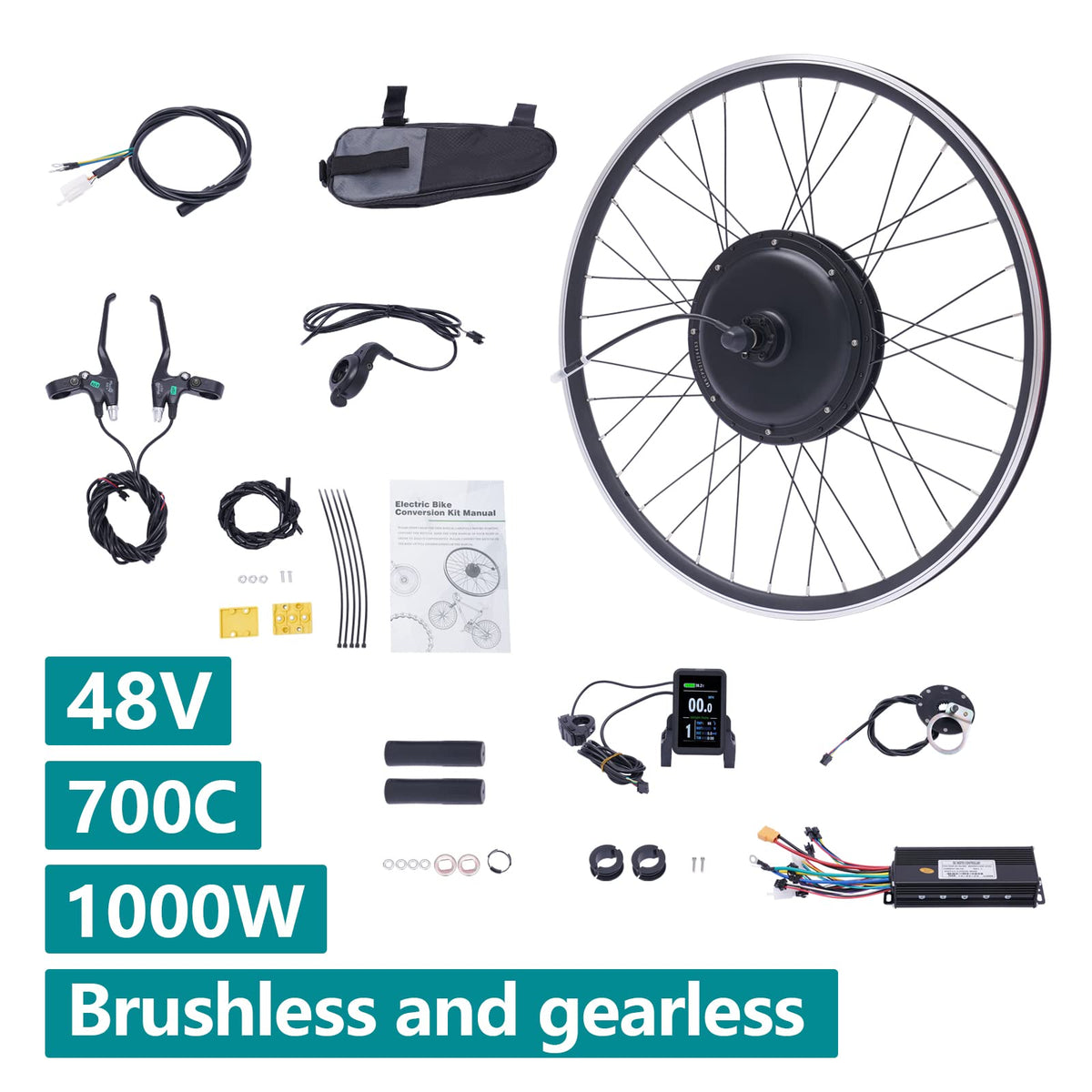48V 1000W E-Bike Conversion Kit with Display Brushless Gearless Motor T419