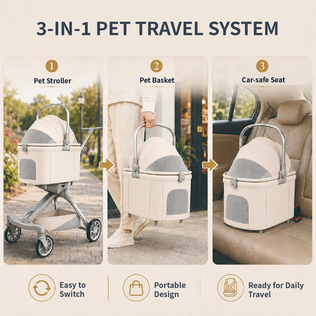 Khaki Dog Stroller with Detachable Carrier O571
