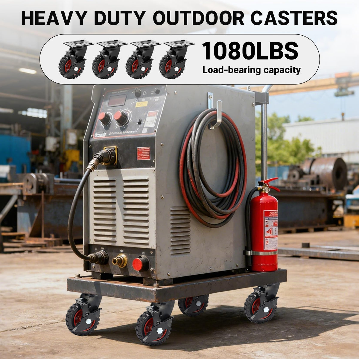 5 Inch Heavy Duty Rubber Casters Set of 4 with Brake S1290