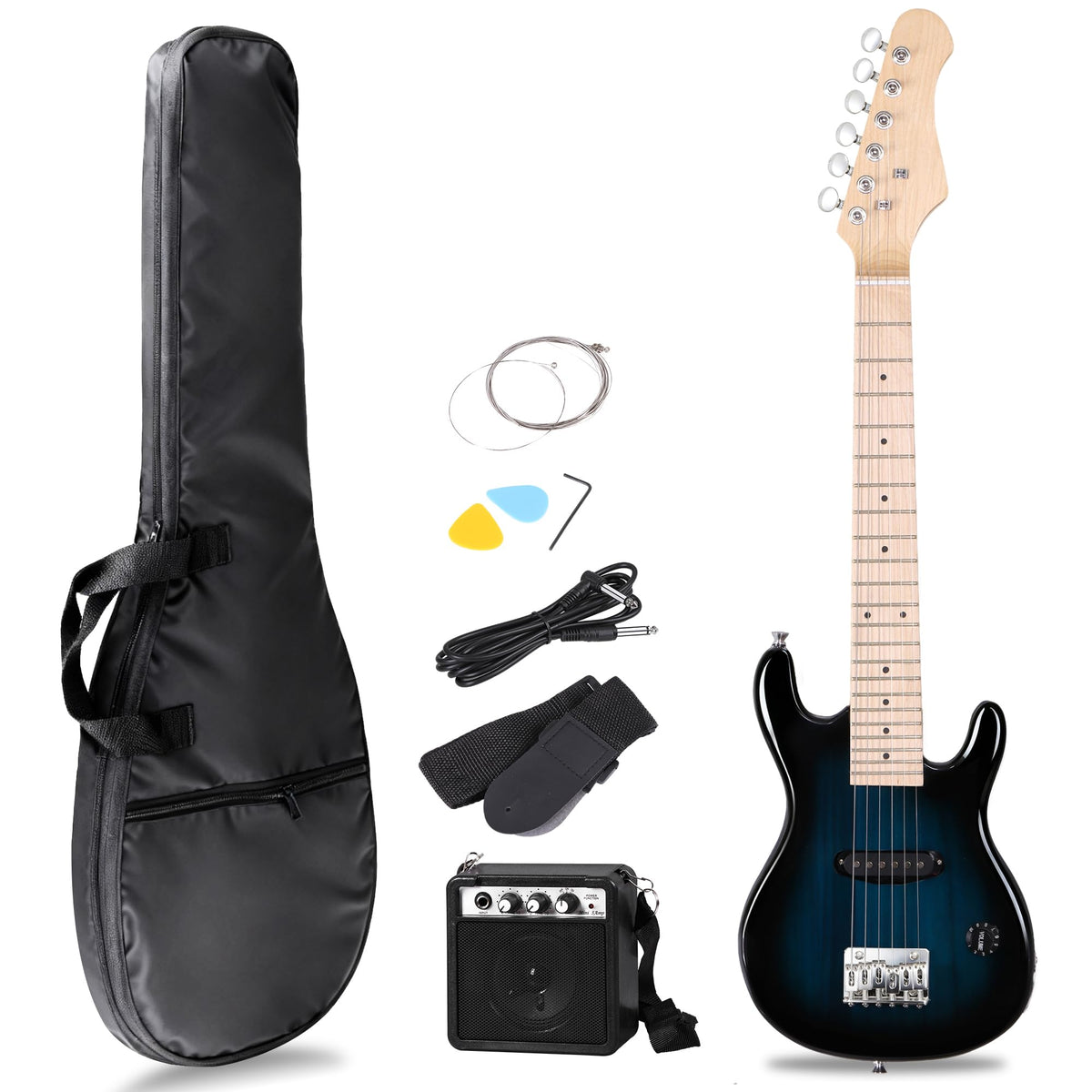 30 Inch Blue Solid Wood Electric Guitar Starter Kit with Amplifier P5123