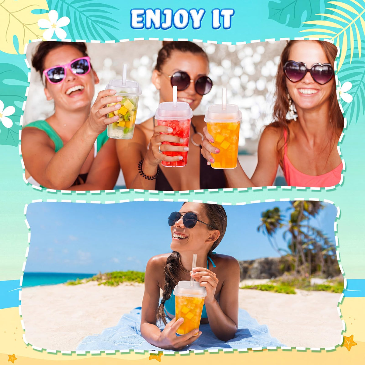 30 Pack 22 oz Clear Plastic Cups with Lids & Straws P1215