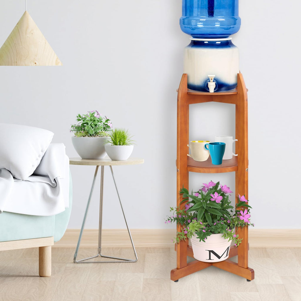Solid Wood Water Dispenser Floor Stand with 2 Round Shelfs Z63393