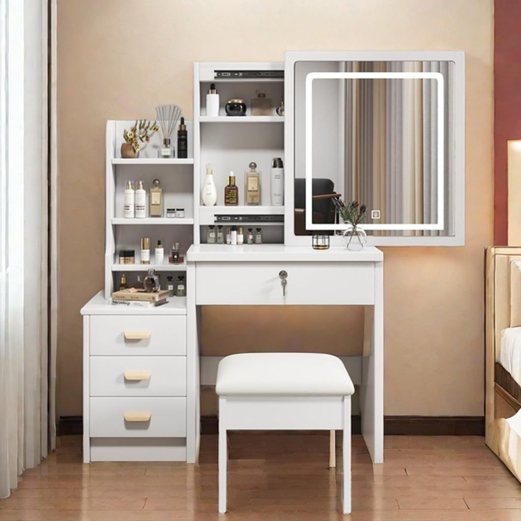 White 4 Drawer Vanity Desk Set with Mirror X766837