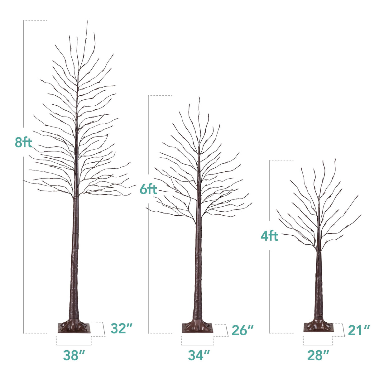 4ft 6ft 8ft Lighted Birch Tree 3Pk with LED Lights Z911949