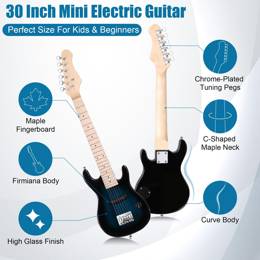 30 Inch Blue Solid Wood Electric Guitar Starter Kit with Amplifier P5123