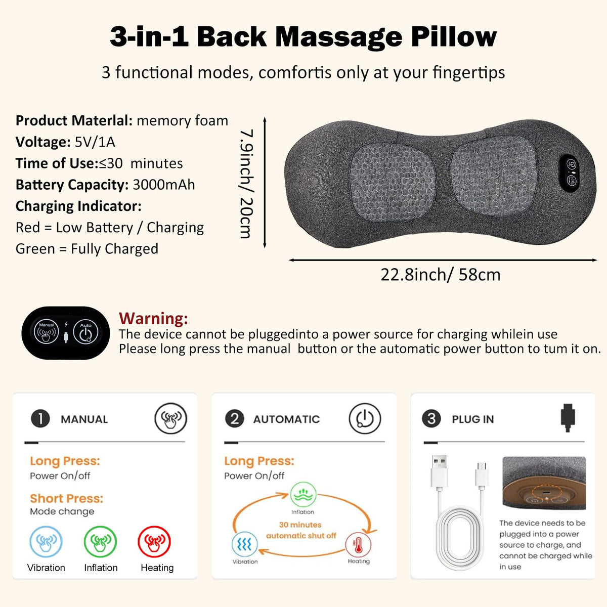 Back Massager with Heat, Vibration, Airbag Stretch M129408