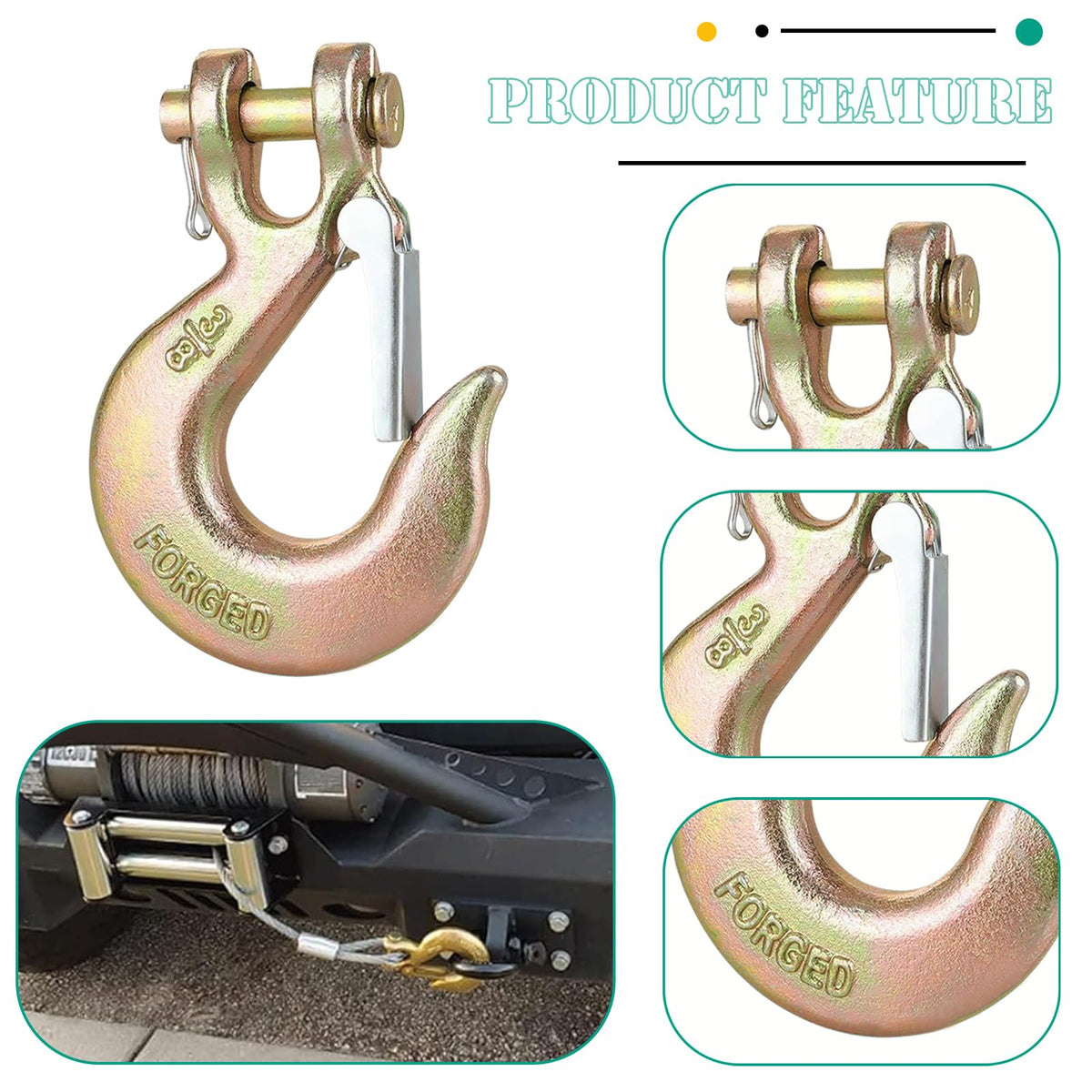 3/8" Clevis Slip Hooks with Safety Latch, 4PCS Heavy Duty W952503